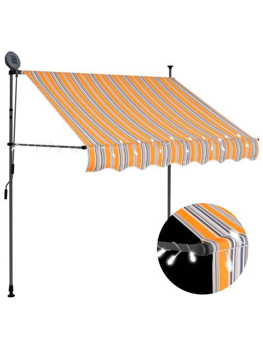 Ručně zatahovací markýza s LED světlem 150 cm žlutomodrá