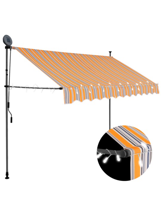 Ručně zatahovací markýza s LED světlem 250 cm žlutomodrá