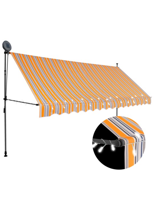 Ručně zatahovací markýza s LED světlem 350 cm žlutomodrá