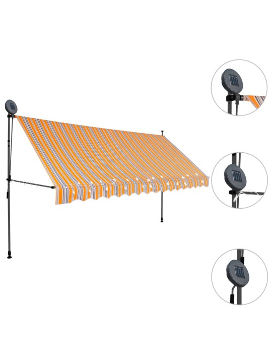 Ručně zatahovací markýza s LED světlem 350 cm žlutomodrá