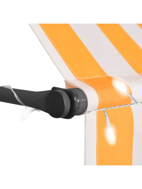 Ručně zatahovací markýza s LED světlem 150 cm bílooranžová