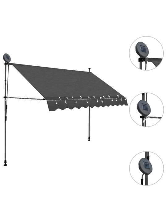 Ručně zatahovací markýza s LED světlem 250 cm antracitová
