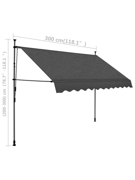 Ručně zatahovací markýza s LED světlem 300 cm antracitová