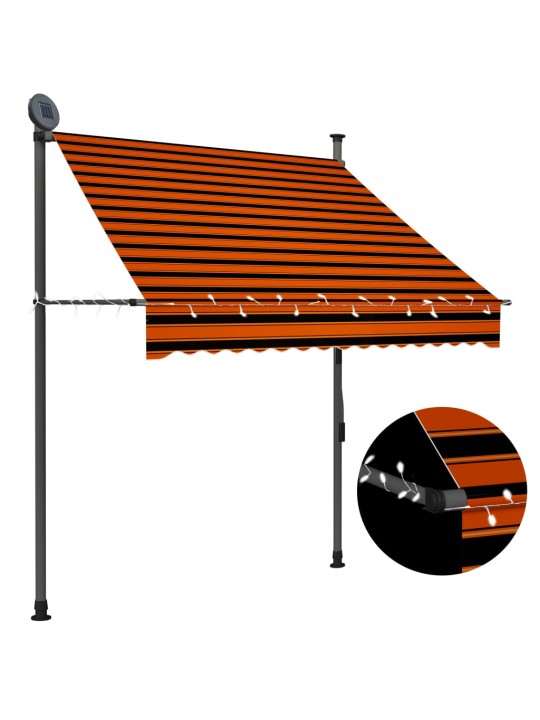 Ručně zatahovací markýza s LED světlem 150 cm oranžovo-hnědá