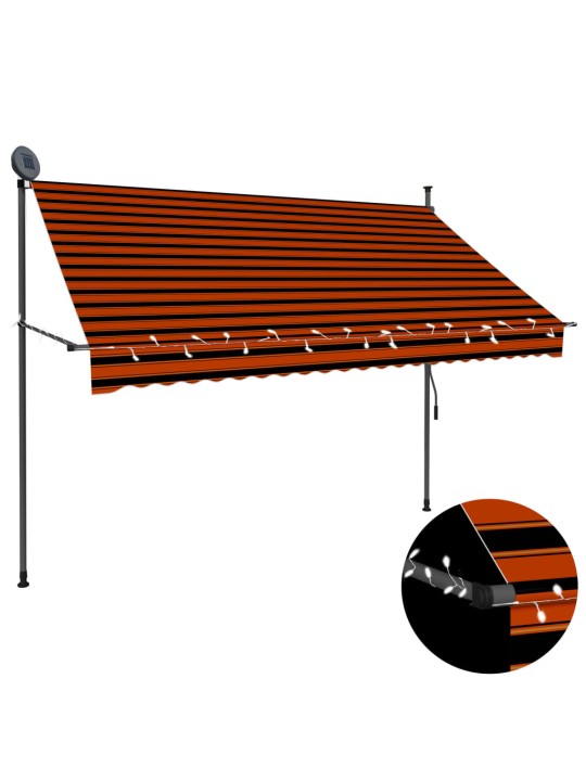 Ručně zatahovací markýza s LED světlem 250 cm oranžovo-hnědá