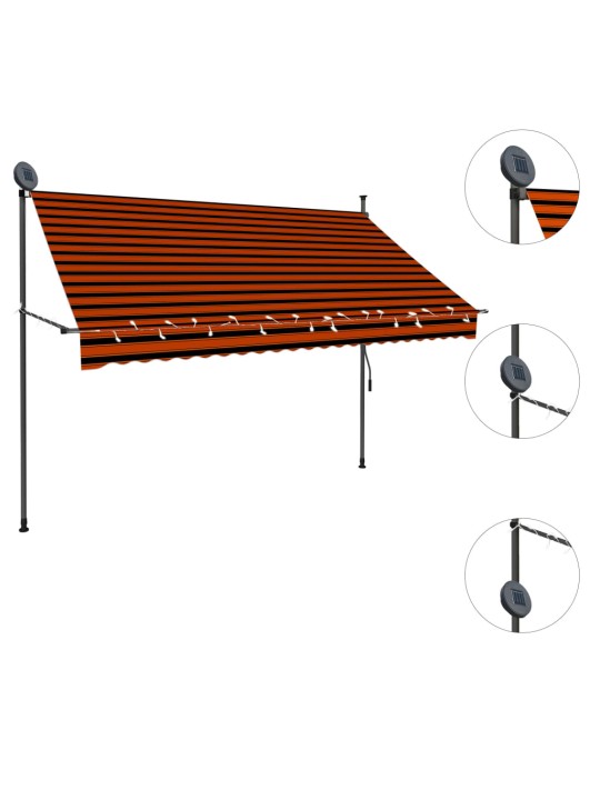 Ručně zatahovací markýza s LED světlem 250 cm oranžovo-hnědá