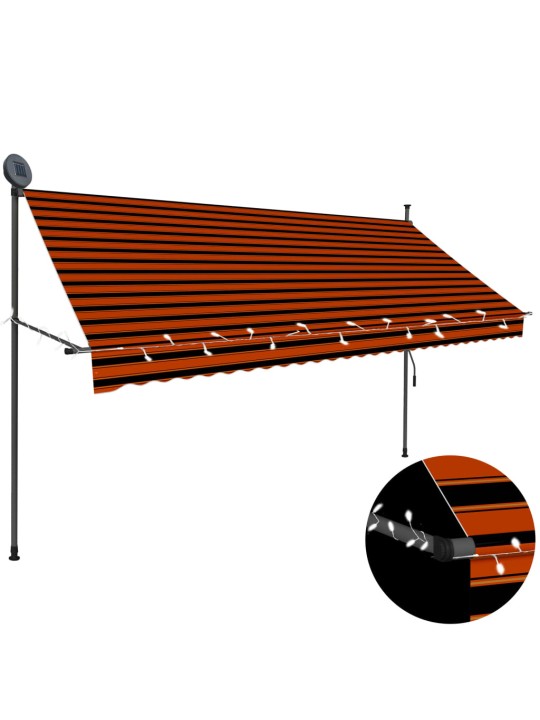 Ručně zatahovací markýza s LED světlem 300 cm oranžovo-hnědá