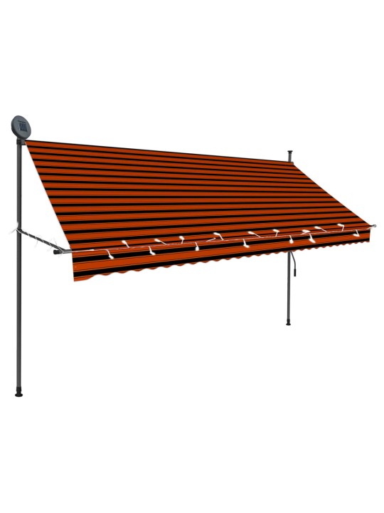 Ručně zatahovací markýza s LED světlem 300 cm oranžovo-hnědá