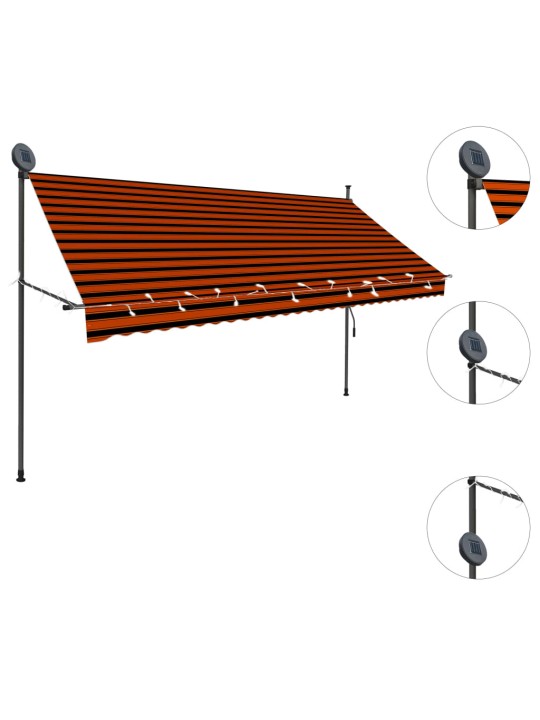 Ručně zatahovací markýza s LED světlem 300 cm oranžovo-hnědá