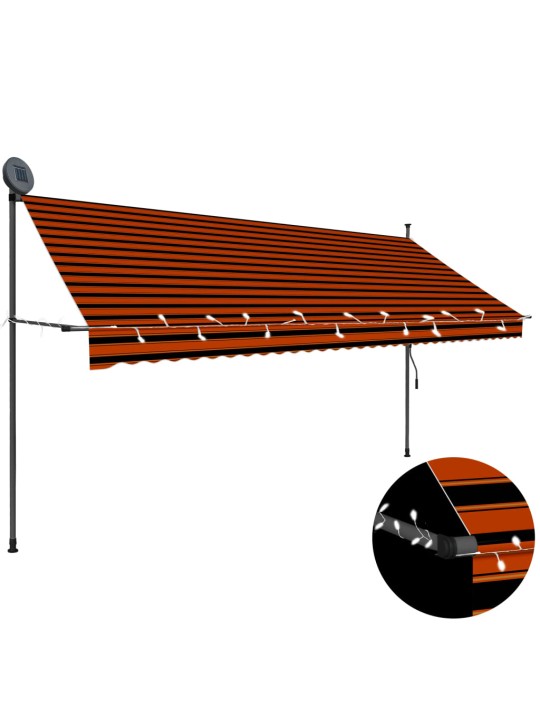 Ručně zatahovací markýza s LED světlem 350 cm oranžovo-hnědá