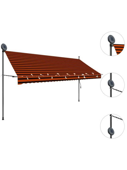Ručně zatahovací markýza s LED světlem 350 cm oranžovo-hnědá