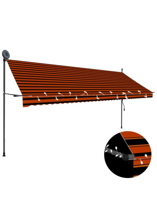 Ručně zatahovací markýza s LED světlem 400 cm oranžovo-hnědá