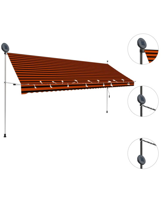 Ručně zatahovací markýza s LED světlem 400 cm oranžovo-hnědá