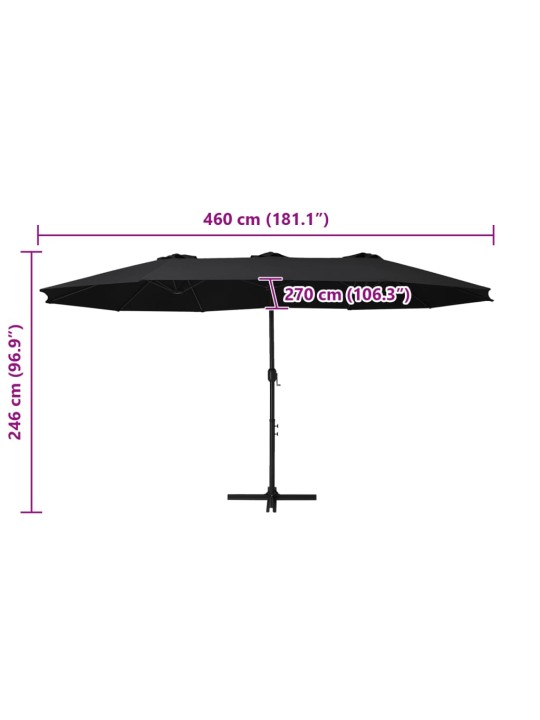 Zahradní slunečník s hliníkovou tyčí 460 x 270 cm černý