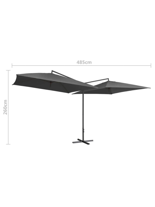Dvojitý slunečník s ocelovou tyčí 250 x 250 cm antracitový
