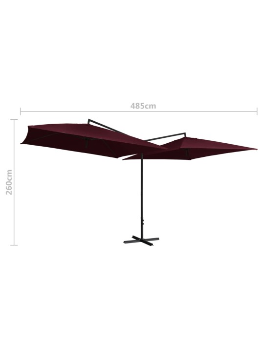 Dvojitý slunečník s ocelovou tyčí 250 x 250 cm vínový