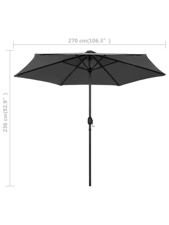 Zahradní slunečník s LED a hliníkovou tyčí 270 cm antracitový