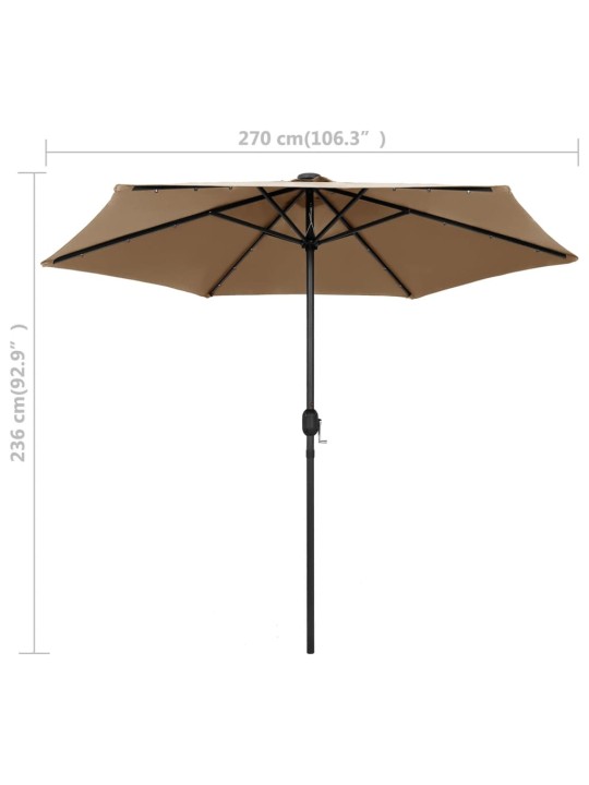 Zahradní slunečník s LED a hliníkovou tyčí 270 cm taupe