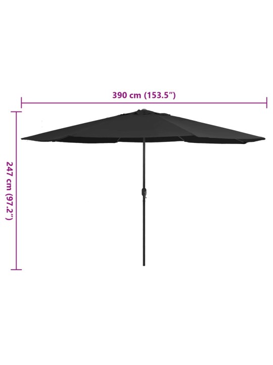 Zahradní slunečník s kovovou tyčí 390 cm černý