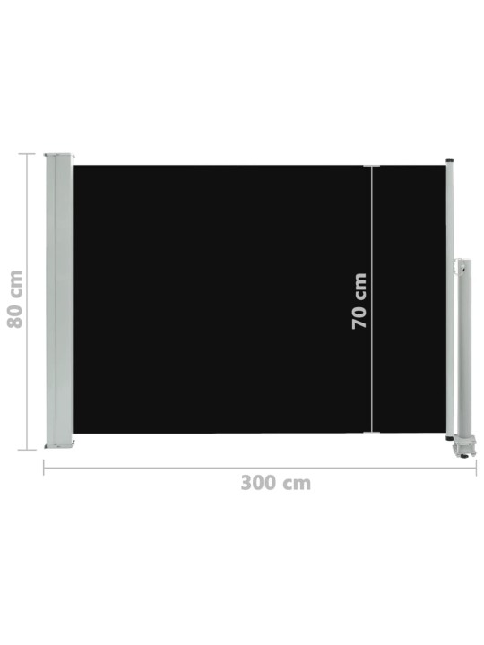 Zatahovací boční markýza / zástěna na terasu 80 x 300 cm černá