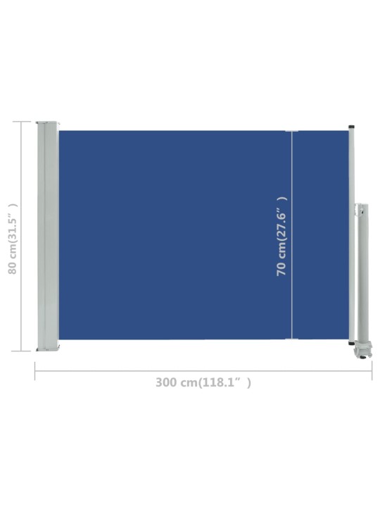 Zatahovací boční markýza / zástěna na terasu 80 x 300 cm modrá