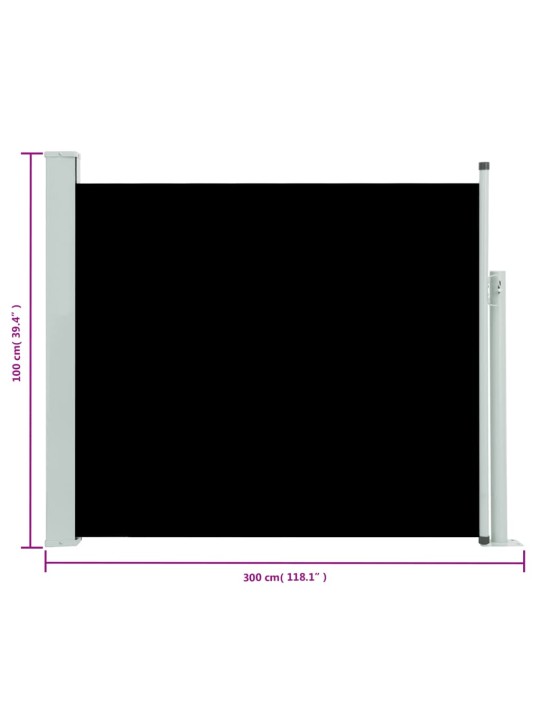 Zatahovací boční markýza / zástěna na terasu 100 x 300 cm černá