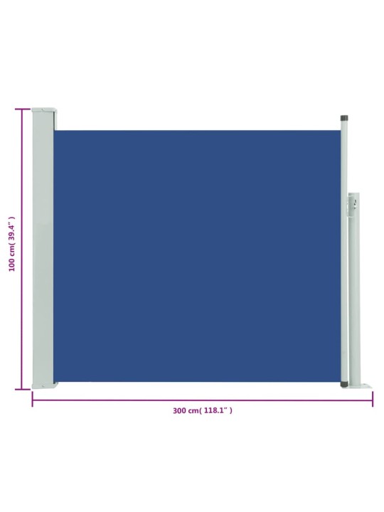 Zatahovací boční markýza / zástěna na terasu 100 x 300 cm modrá