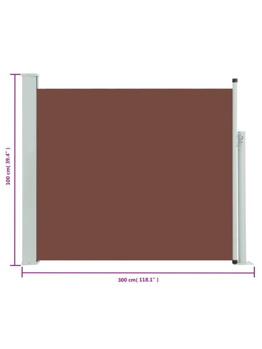 Zatahovací boční markýza / zástěna na terasu 100 x 300 cm hnědá