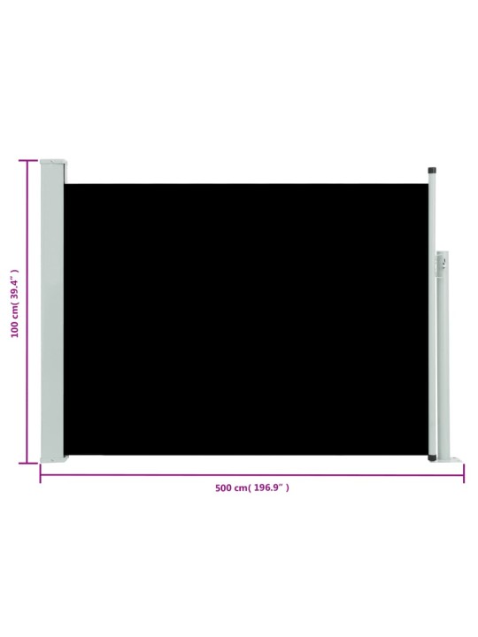 Zatahovací boční markýza/zástěna na terasu 100 x 500 cm černá