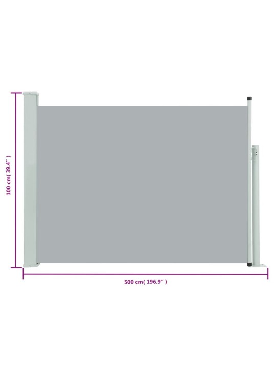 Zatahovací boční markýza/zástěna na terasu 100 x 500 cm šedá