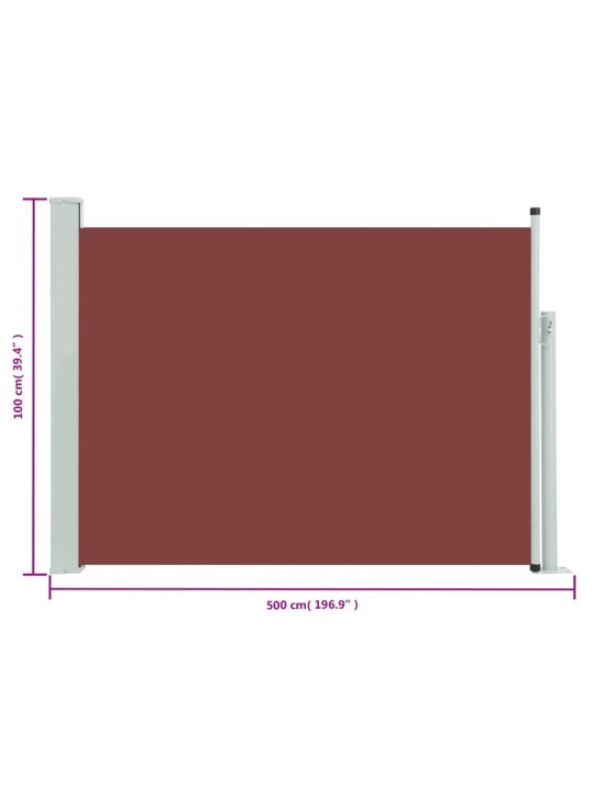 Zatahovací boční markýza/zástěna na terasu 100 x 500 cm hnědá