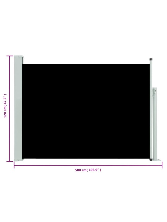 Zatahovací boční markýza/zástěna na terasu 120 x 500 cm černá