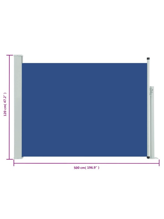 Zatahovací boční markýza/zástěna na terasu 120 x 500 cm modrá