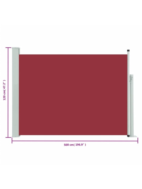 Zatahovací boční markýza/zástěna na terasu 120 x 500 cm červená