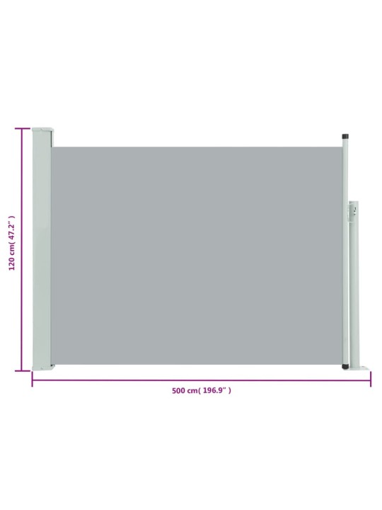 Zatahovací boční markýza/zástěna na terasu 120 x 500 cm šedá