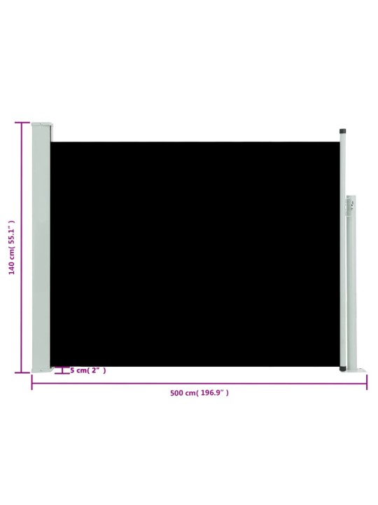 Zatahovací boční markýza/zástěna na terasu 140 x 500 cm černá