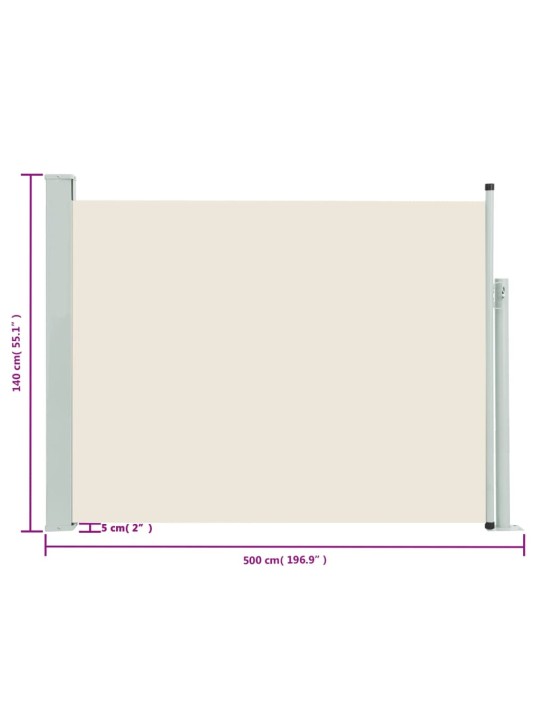 Zatahovací boční markýza/zástěna na terasu 140 x 500 cm krémová