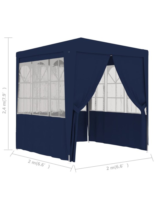 Profesionální party stan s bočnicemi 2 x 2 m modrý 90 g/m²
