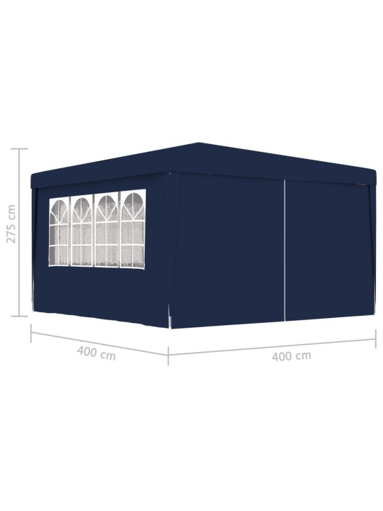 Profesionální party stan s bočnicemi 4 x 4 m modrý 90 g/m²