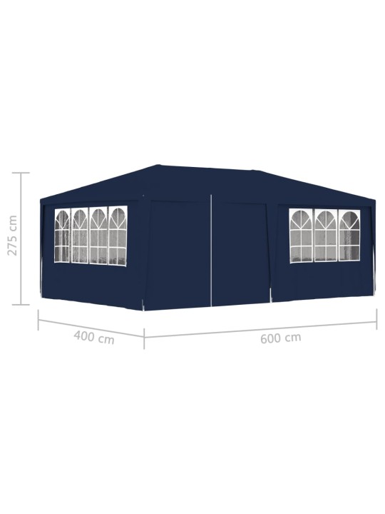Profesionální party stan s bočnicemi 4 x 6 m modrý 90 g/m²