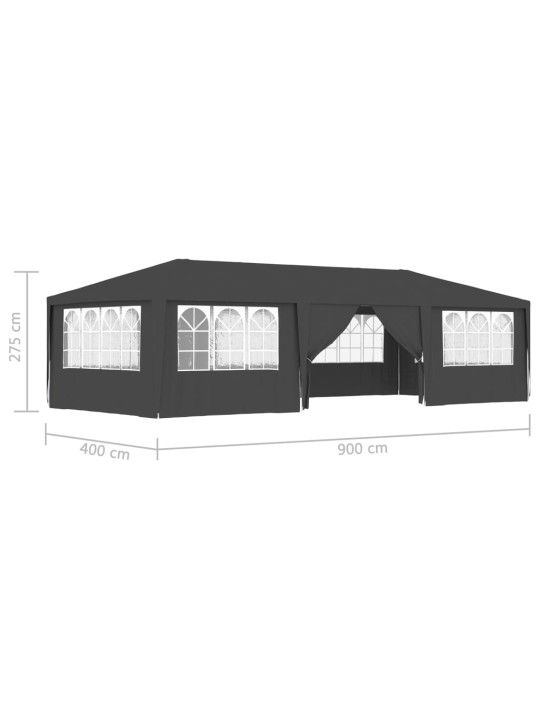 Profesionální party stan s bočnicemi 4x9 m antracitový 90 g/m²