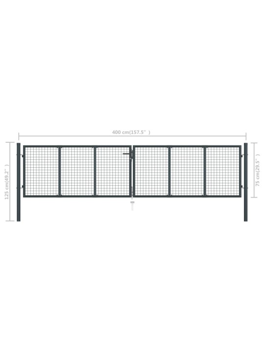 Pletivová zahradní brána pozinkovaná ocel 400 x 125 cm šedá
