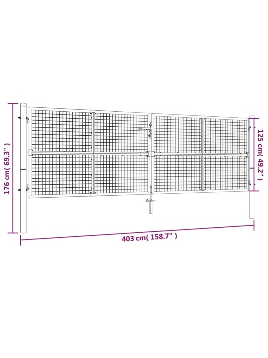 Pletivová zahradní brána pozinkovaná ocel 400 x 175 cm šedá