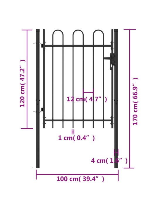 Zahradní branka s obloukem ocelová 1 x 1,2 m černá