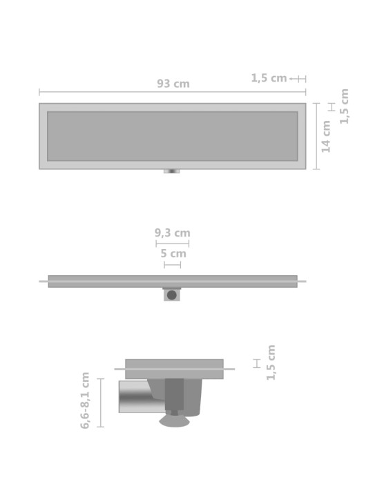 Sprchový žlab s krytem 2 v 1 93 x 14 cm nerezová ocel