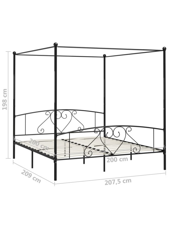 Rám postele s nebesy černý kovový 200 x 200 cm