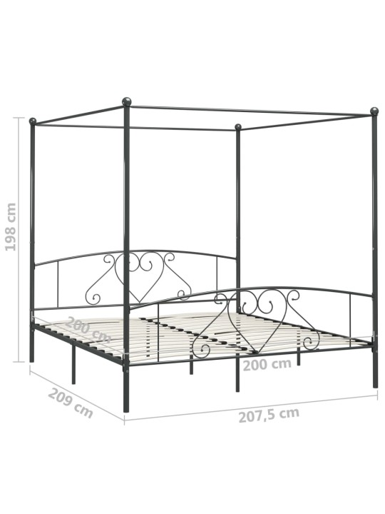 Rám postele s nebesy šedý kovový 200 x 200 cm