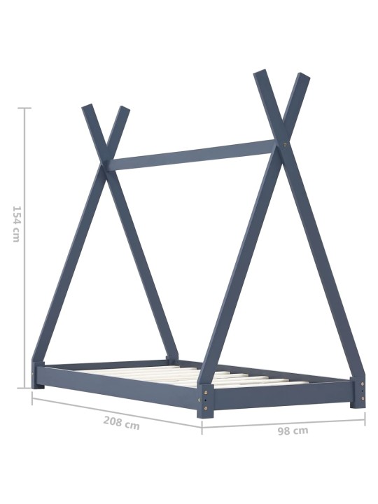 Rám dětské postele šedý masivní borové dřevo 90 x 200 cm