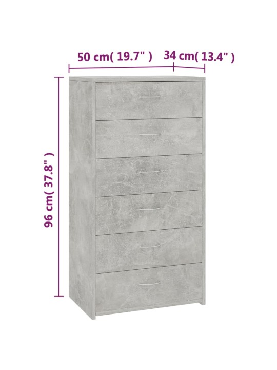 Příborník se 6 zásuvkami betonově šedý 50 x 34 x 96 cm kompozit