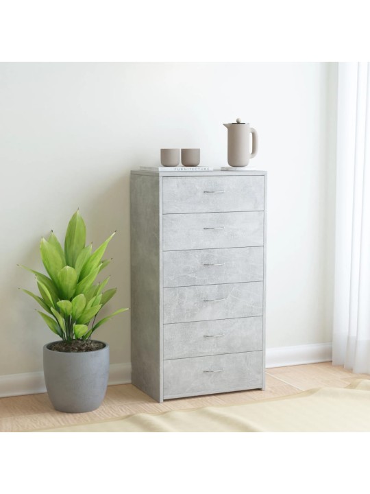 Příborník se 6 zásuvkami betonově šedý 50 x 34 x 96 cm kompozit
